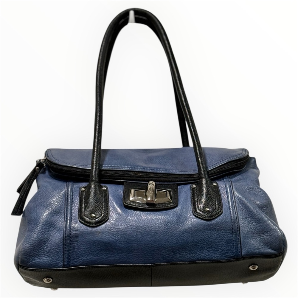Elegant Blue & Black Leather Hand Bag